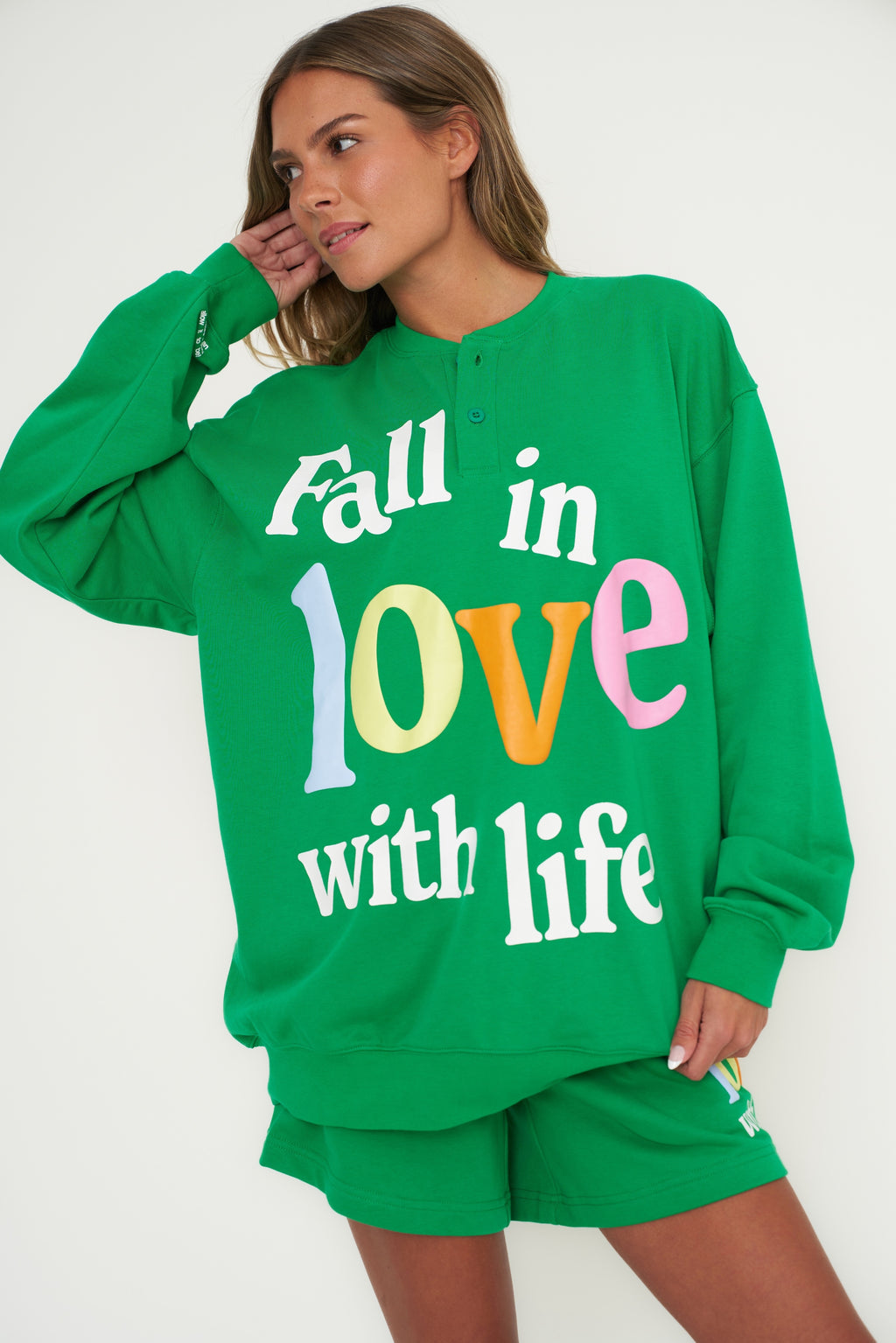 Mayfair Group Fall In Love With Life Henley Sweatshirt