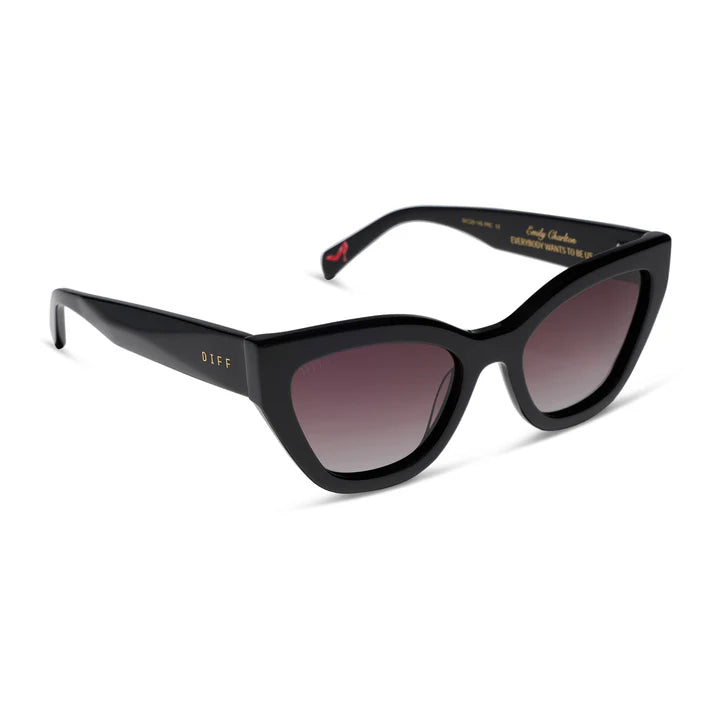 Black cat-eye sunglasses with gradient lenses on a white background