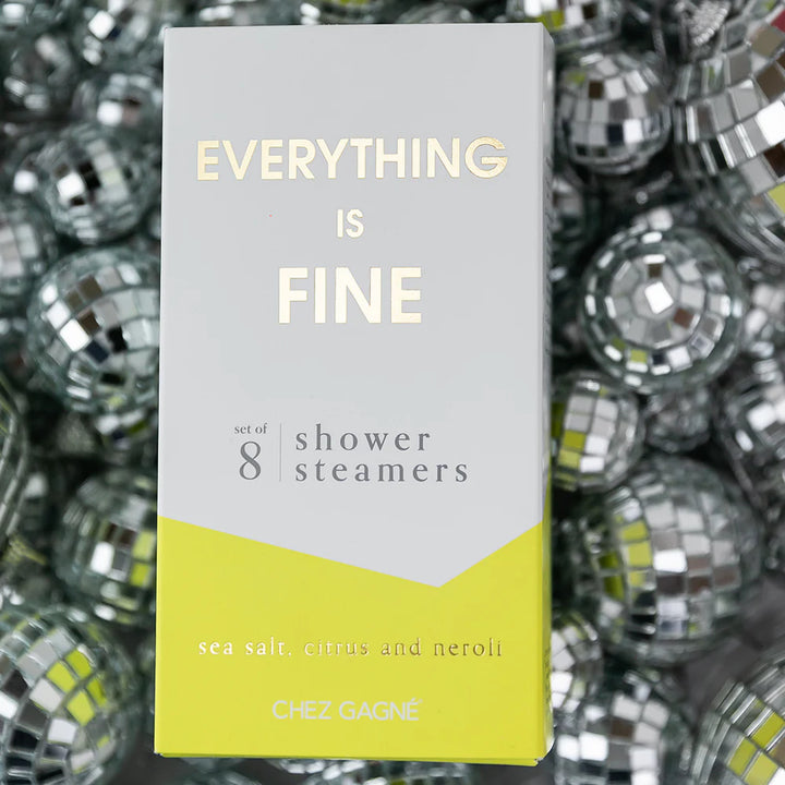 Shower steamers packaging with disco balls in the background