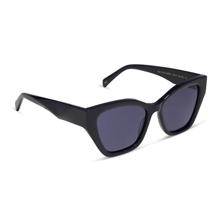 Black sunglasses with dark lenses on a white background