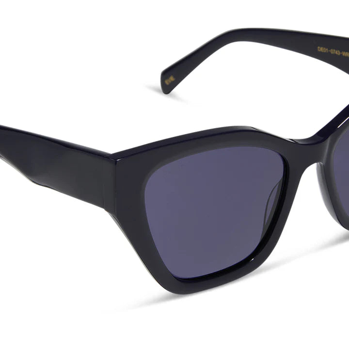 Black sunglasses with dark lenses on a white background