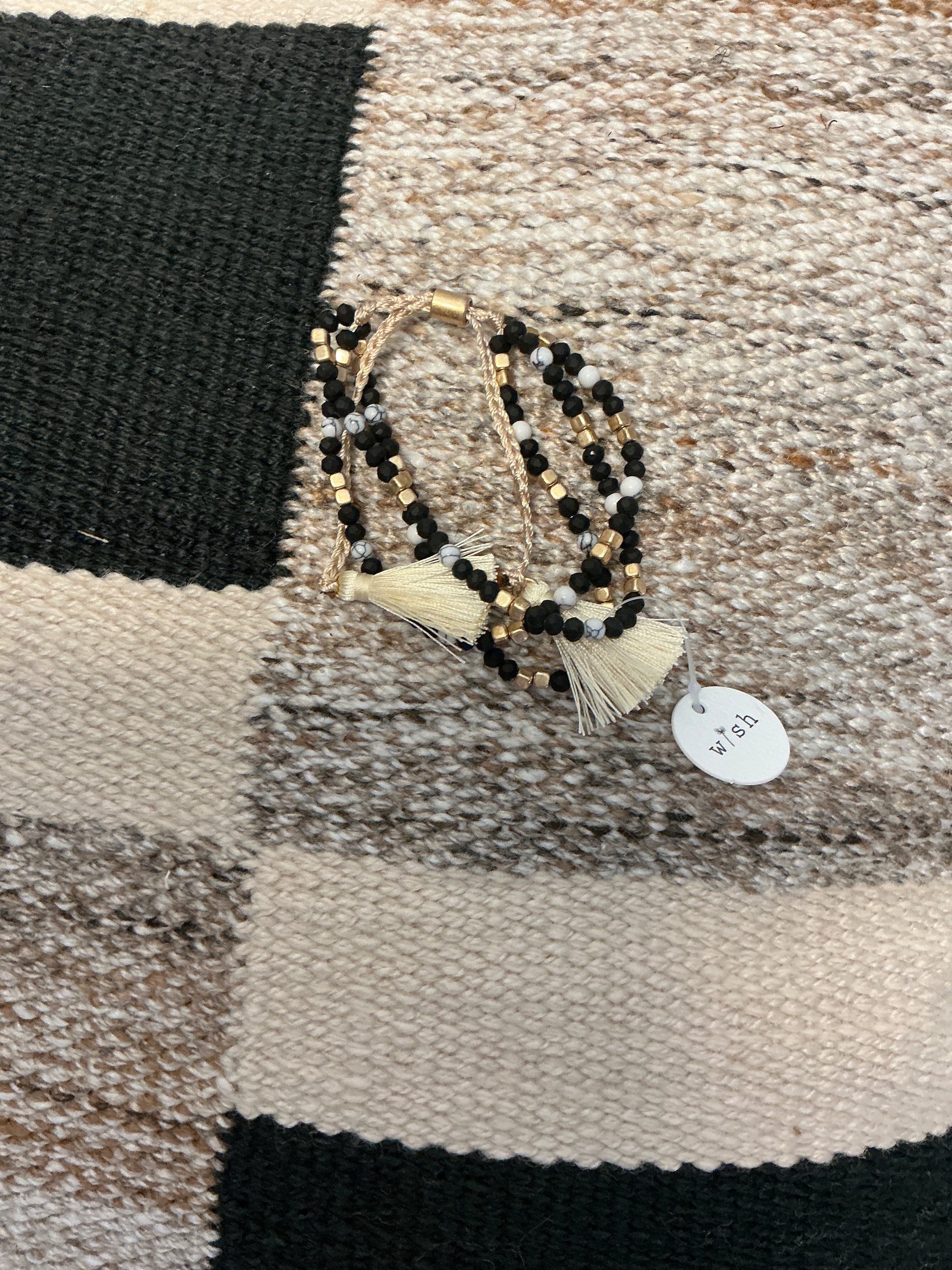 3 Layer Black Natural Stone Bracelet With Pull Tie
