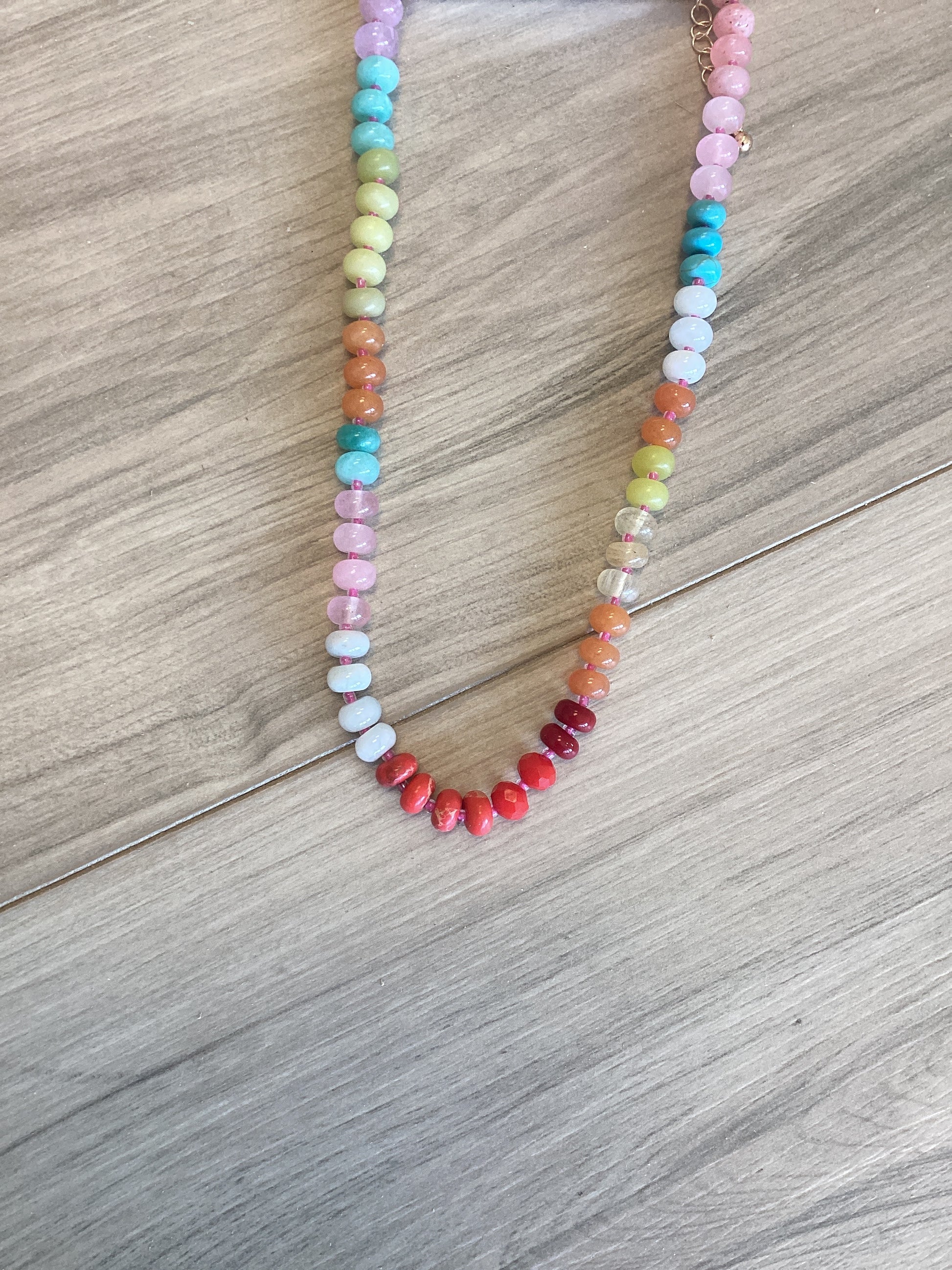 Natural Agate Glass Semi Precious Bead Necklace Multi