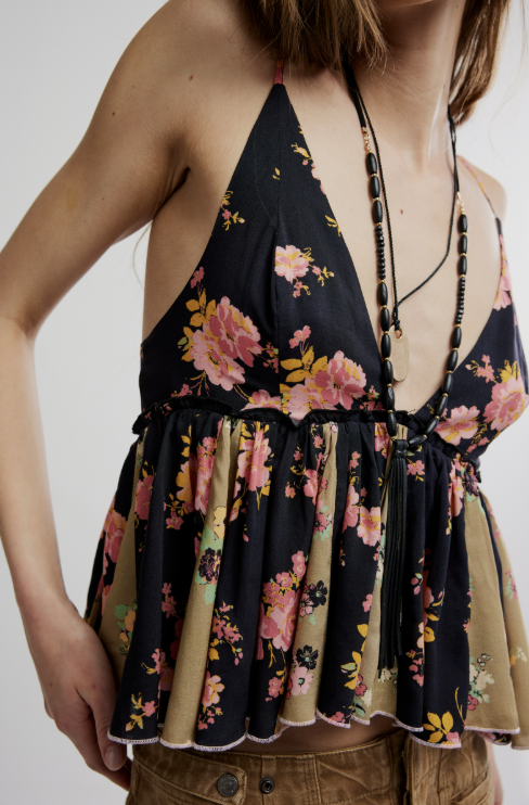 Floral tank with a black background