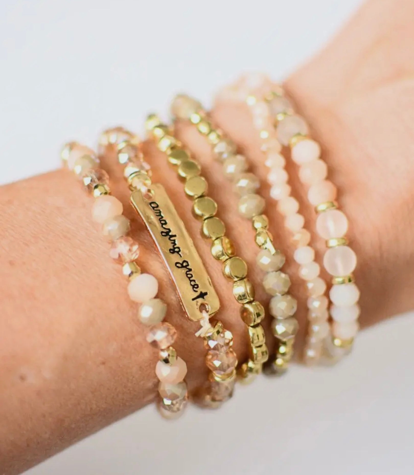Amazing Grace Beaded Bracelet Set Cream/Blush