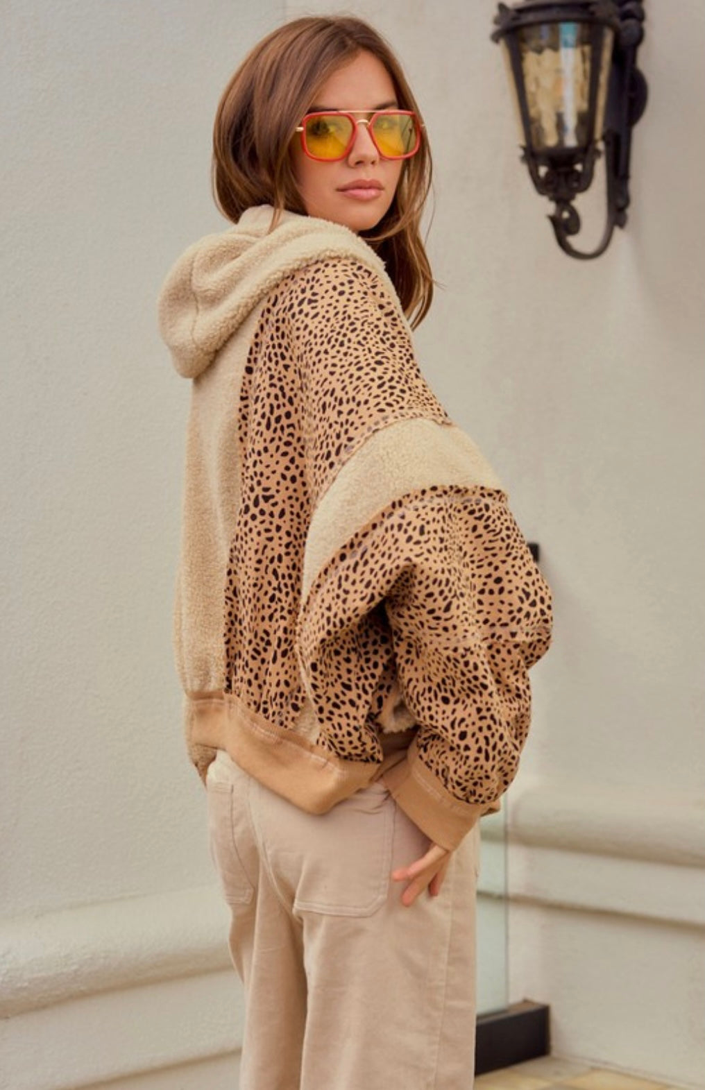 Washed Vintage Leopard With Fleece Jacket