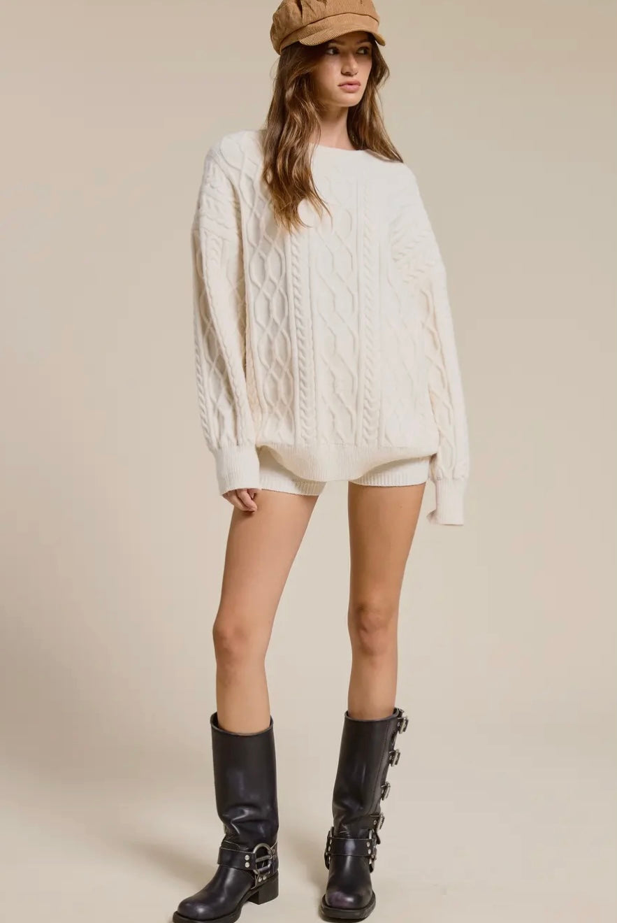Cable Knit Sweater and Shorts Set