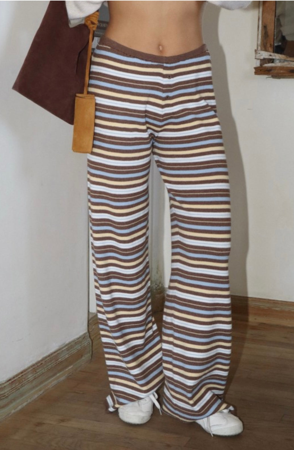 Bailey Rose Striped Knit Collared Shirt And Knit Flare Pant Set
