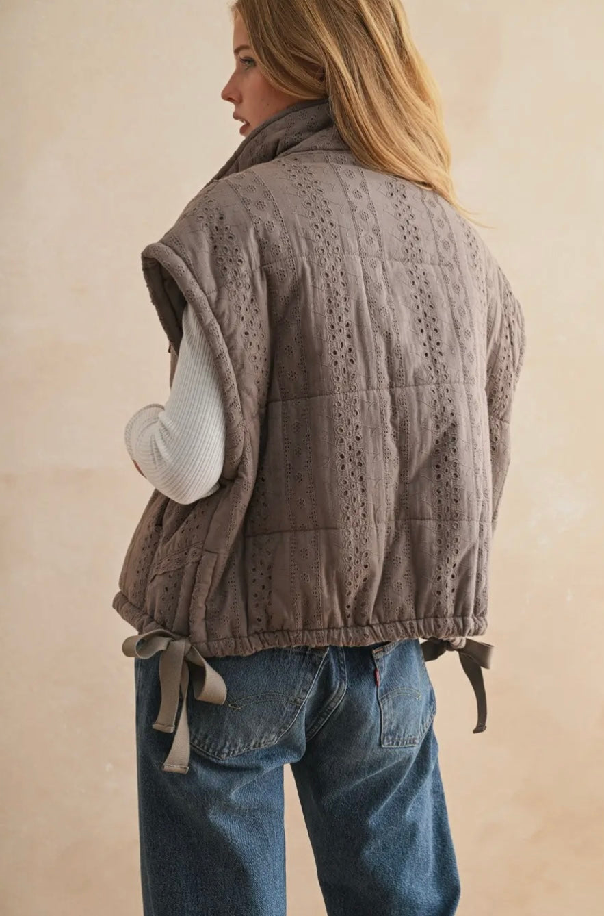 Lace Crochet Trim Puff Vest