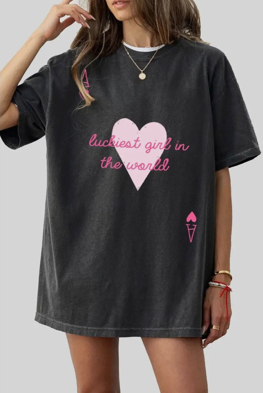 Luckiest Girl Oversized Mineral Graphic Tee