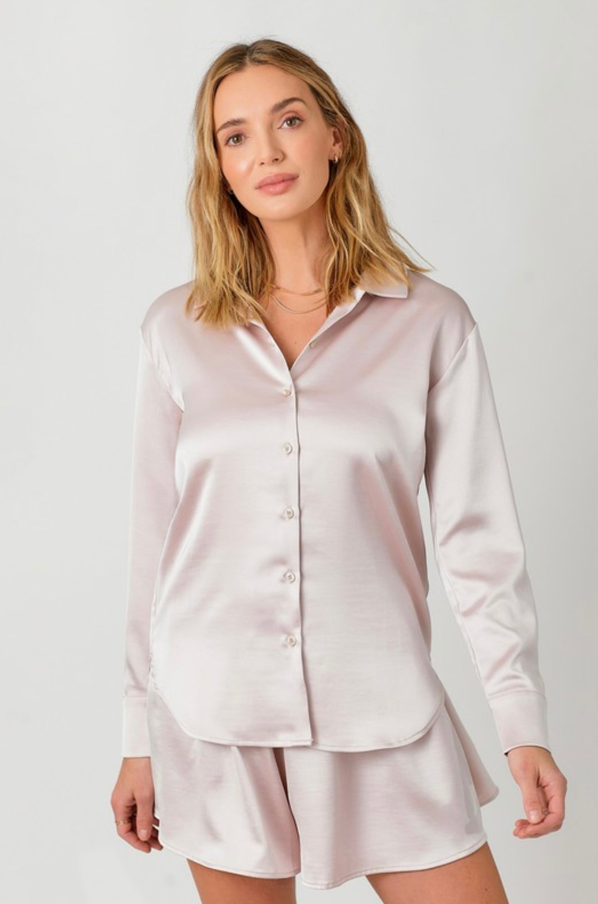 Button Down Silky Relaxed Shirt Mauve