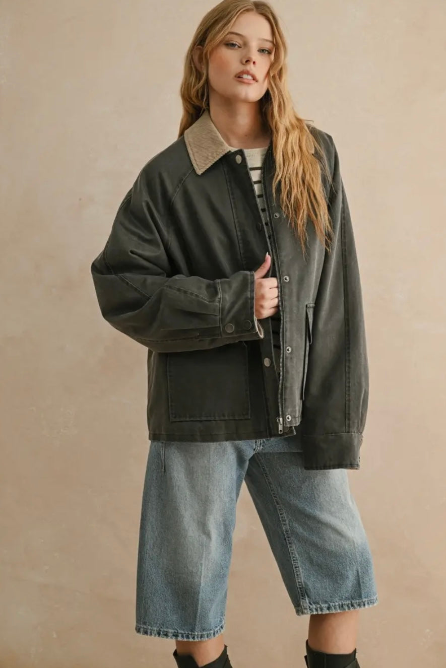 Collar Contrasted Utility Jacket