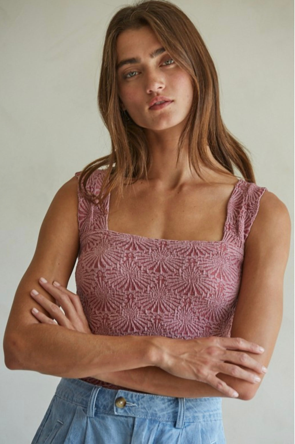 Knit Modal Seamless Jacquard Tank - One Size