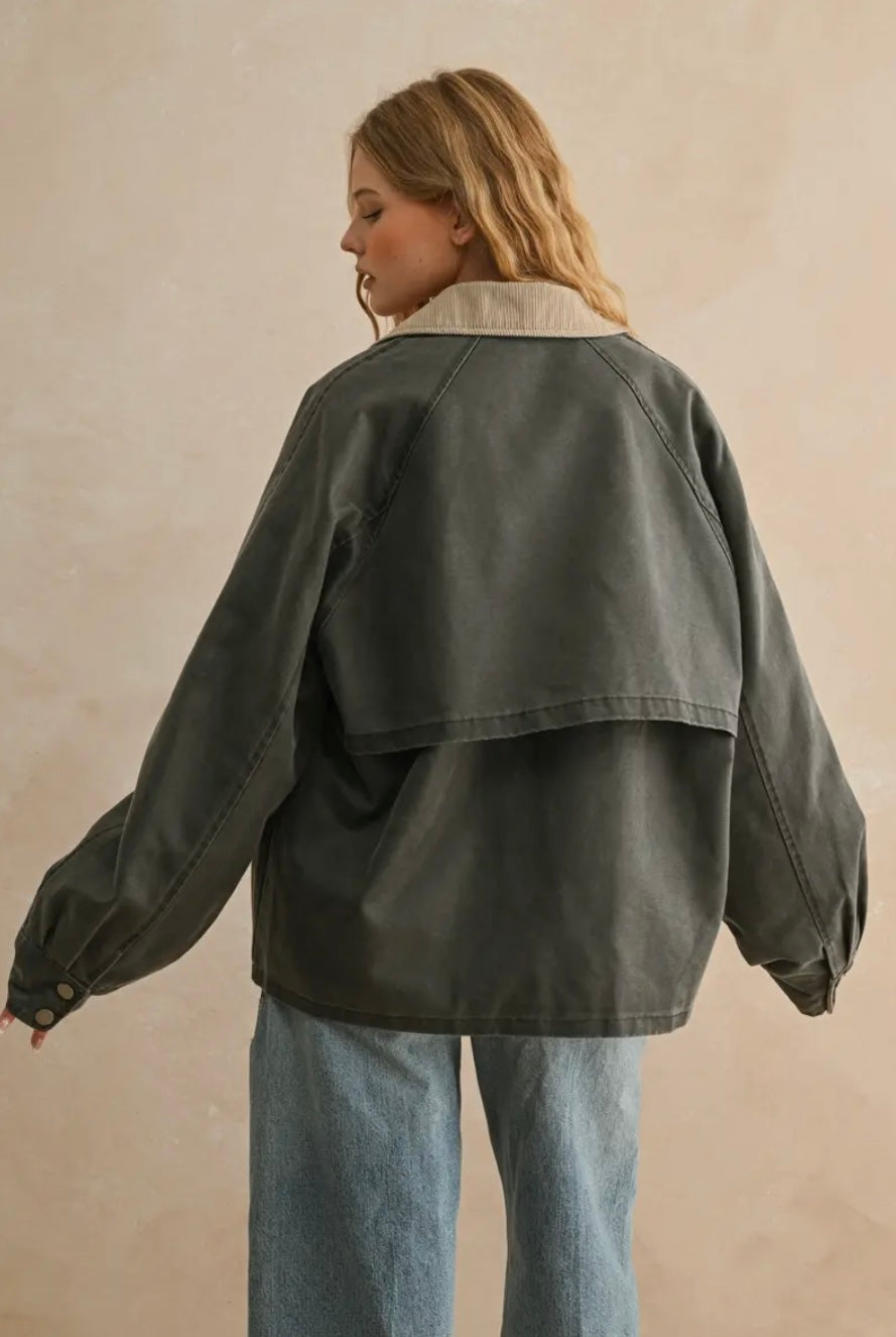 Collar Contrasted Utility Jacket