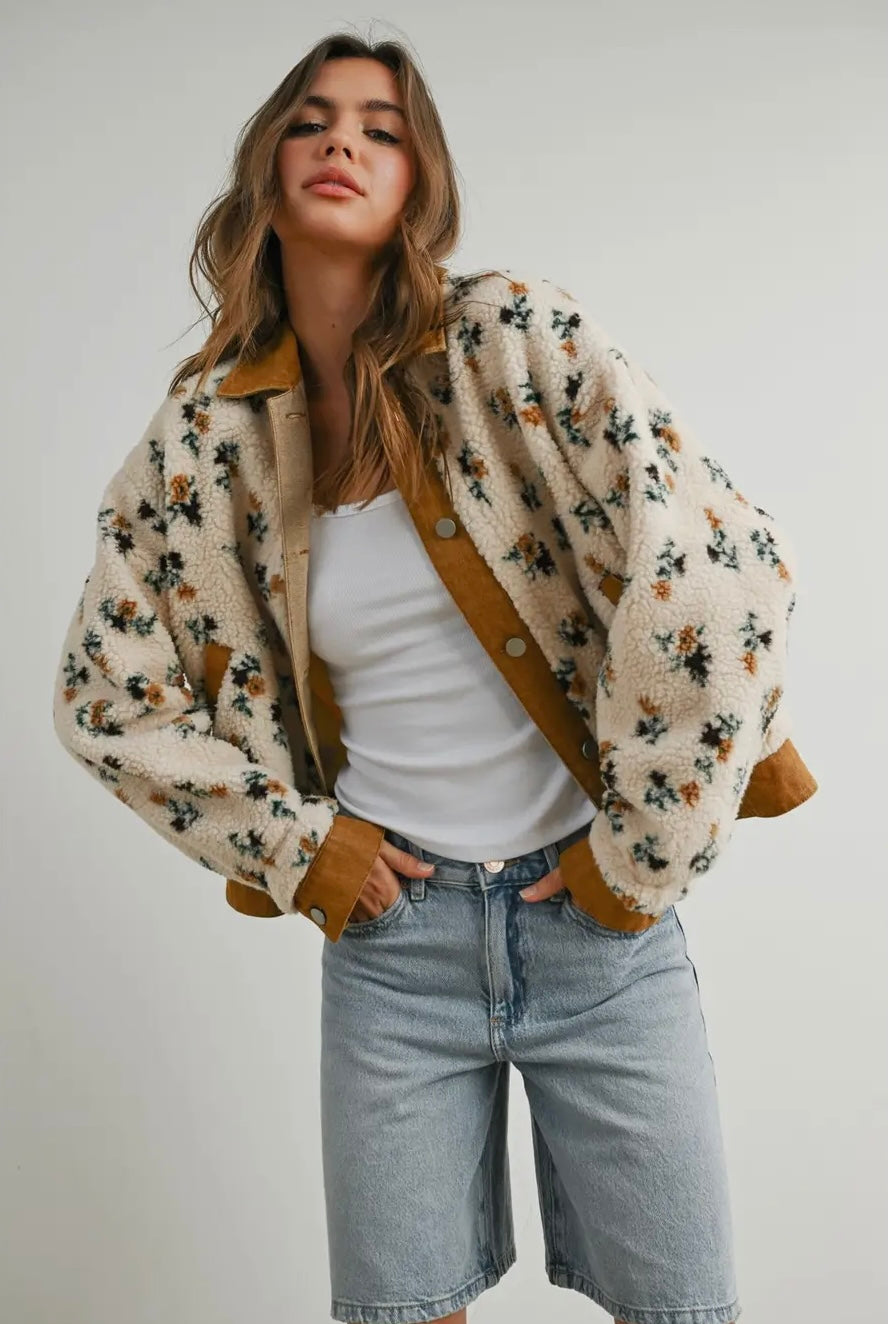 Floral Collared Button-Down Jacket