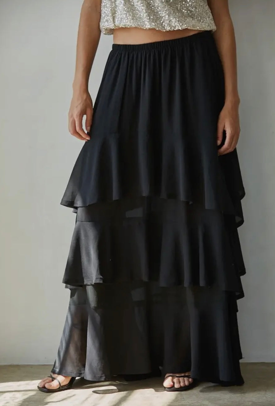 Chiffon Tiered Midi Skirt