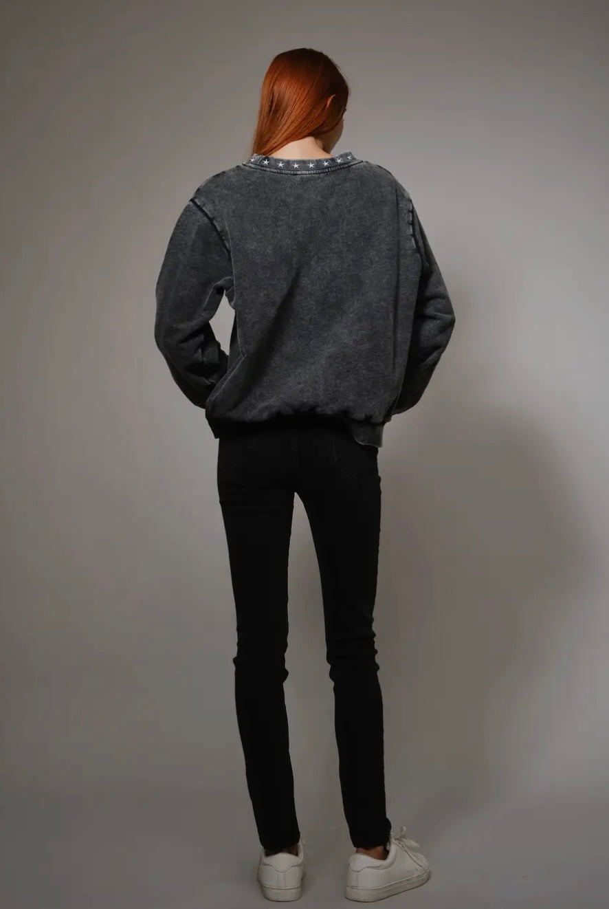 Mineral Washed Western Embroidered Sweatshirt