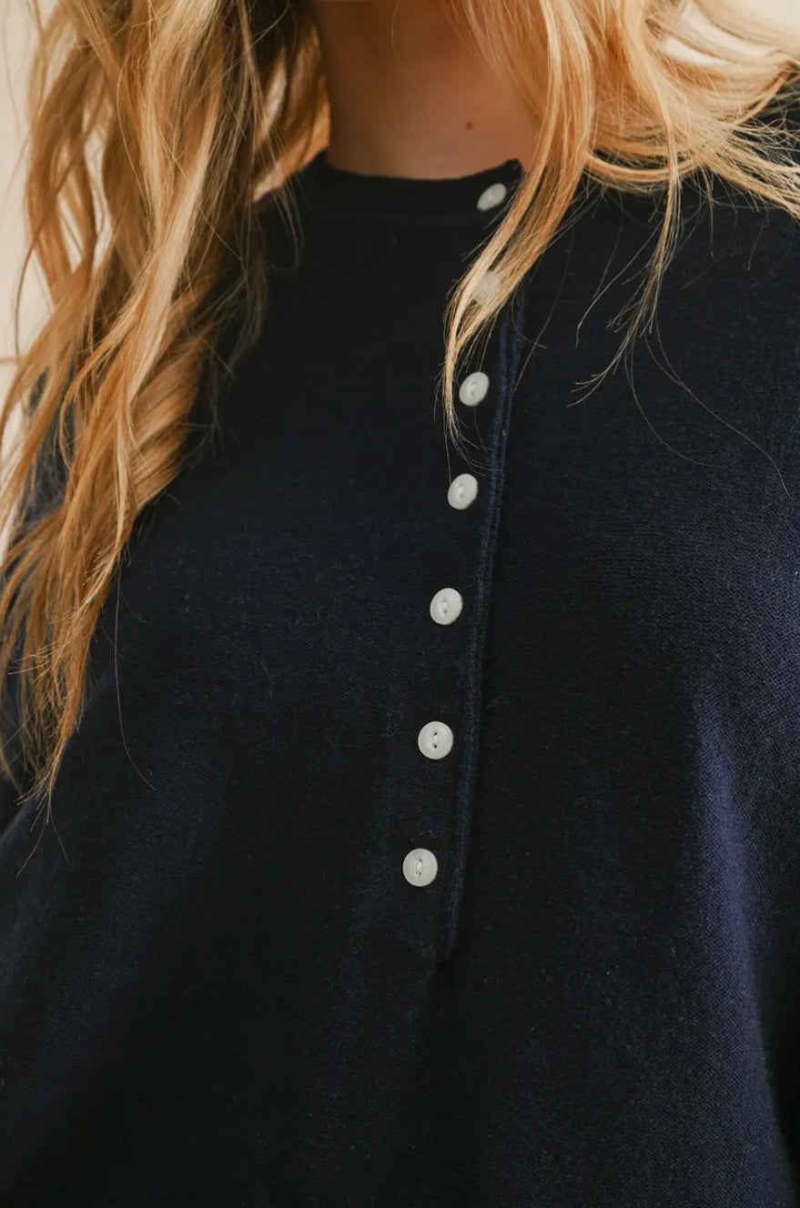 Half Button Front Long Sleeve Sweater Top