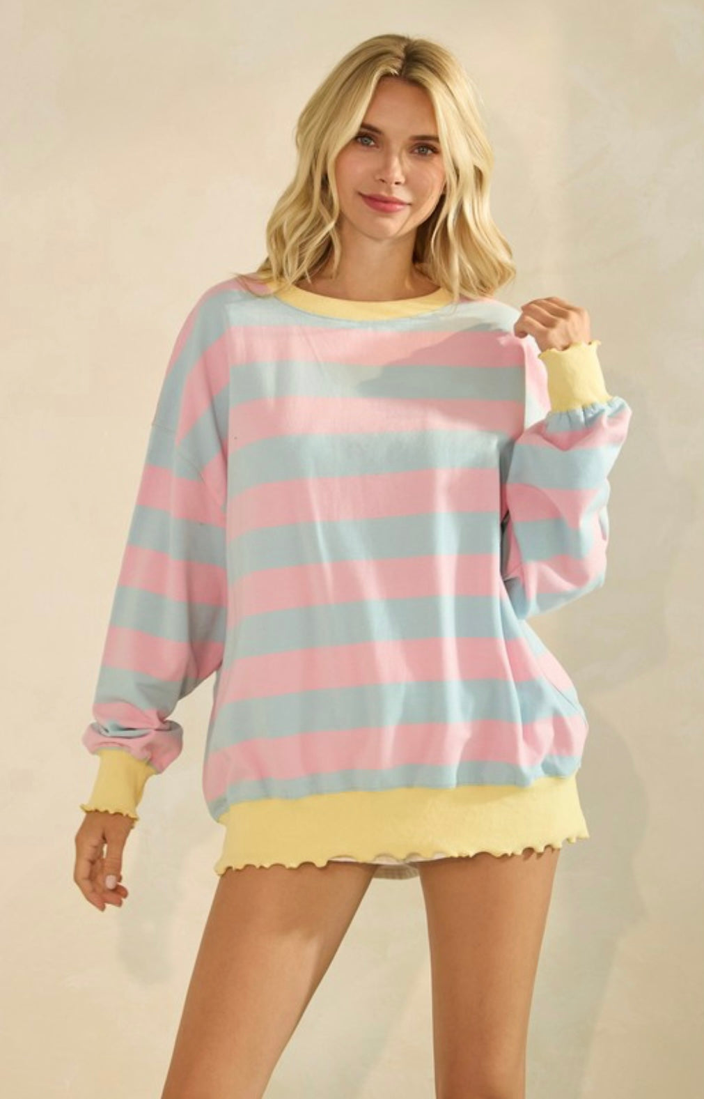 Wide Striped Knit Long Sleeve Top