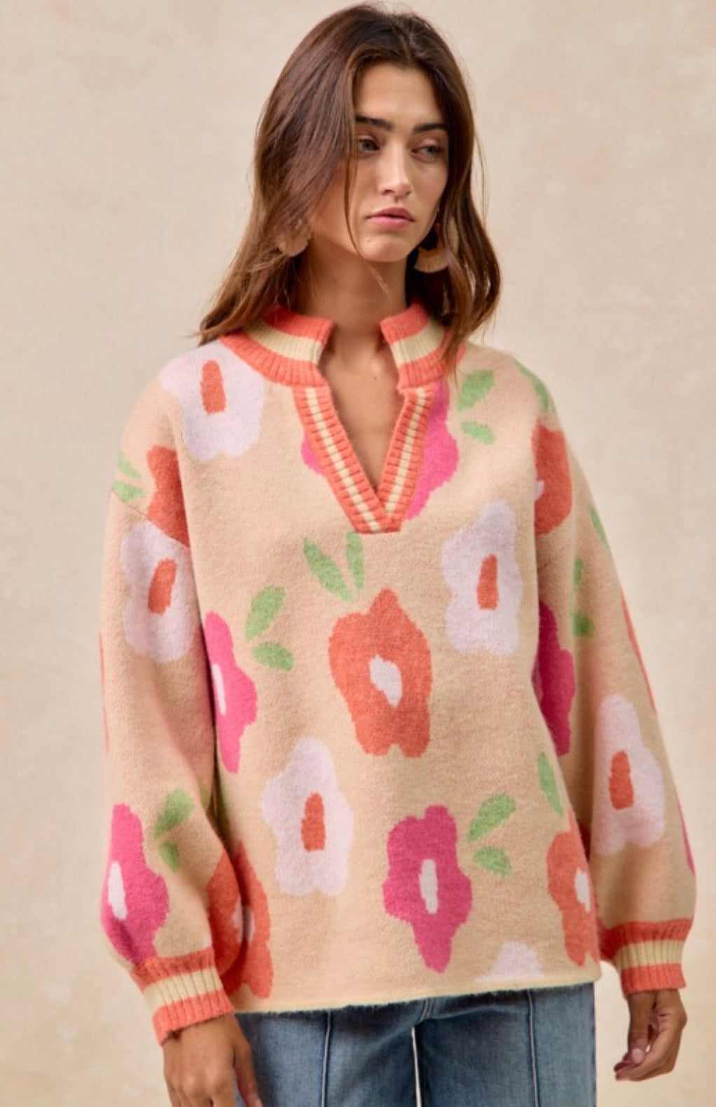 Flower Printed V Neck Banded Top