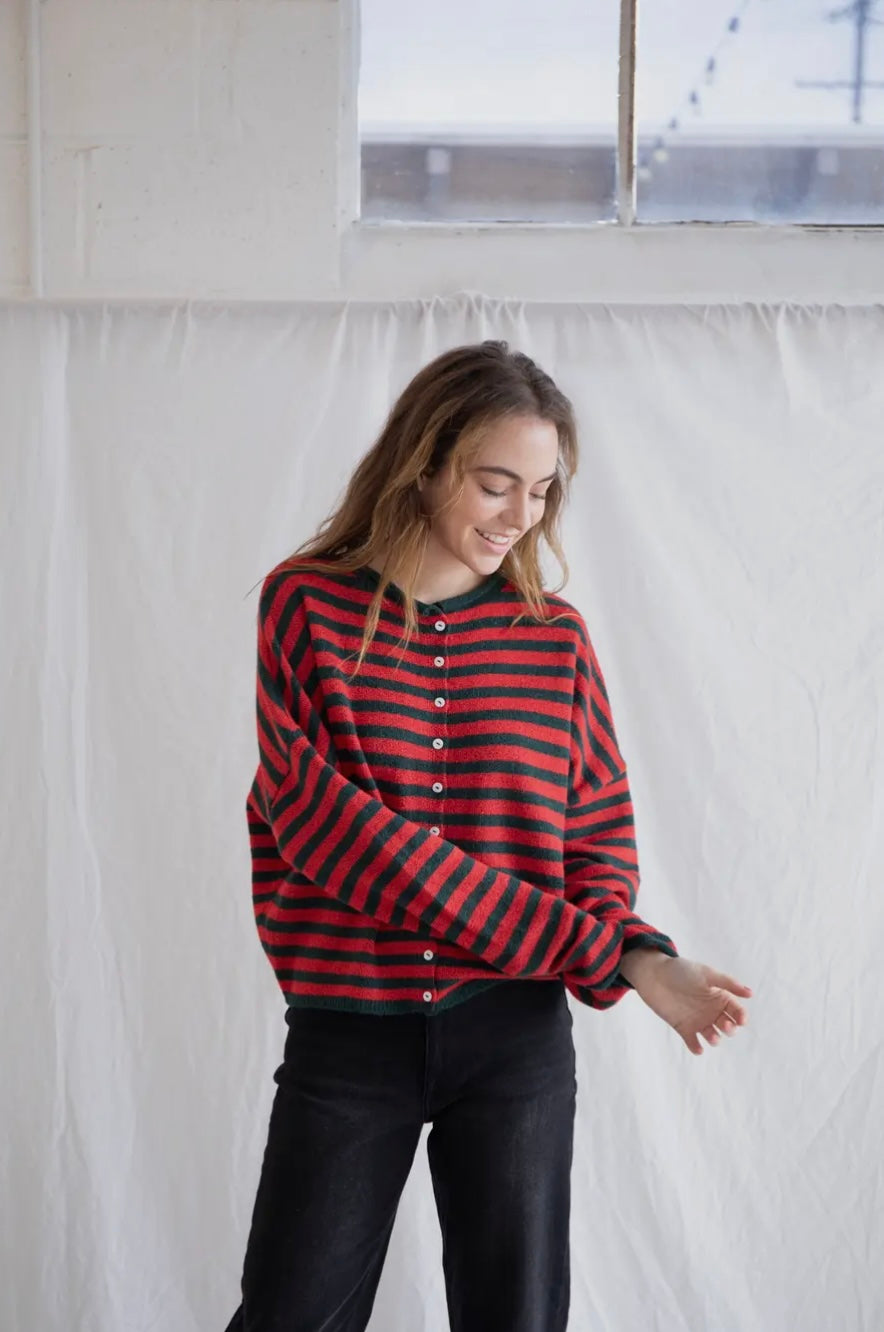 Piper Cardigan - Striped - Red/Green