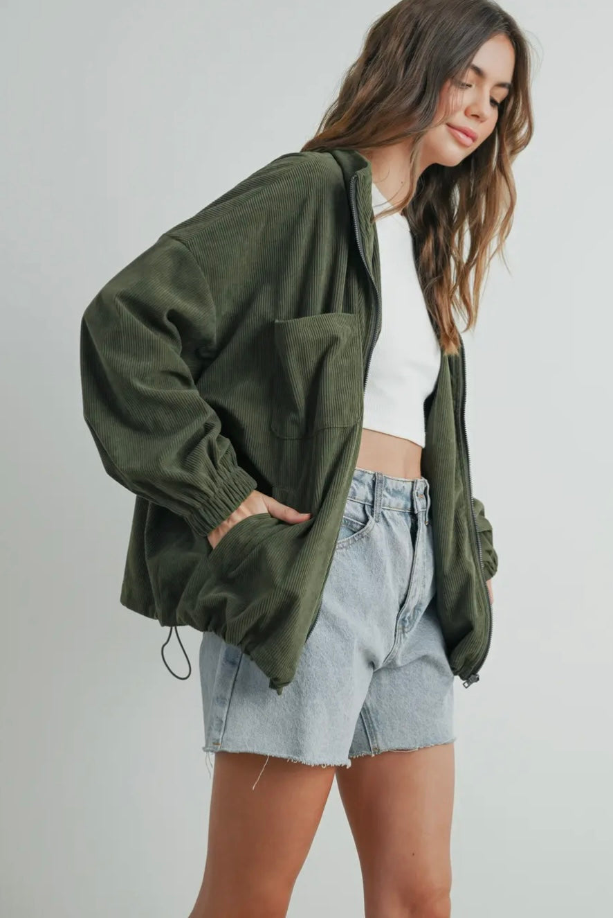 Oversized Lapel Corduroy Zipper Jacket