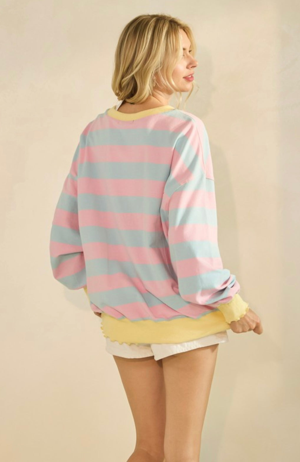 Wide Striped Knit Long Sleeve Top