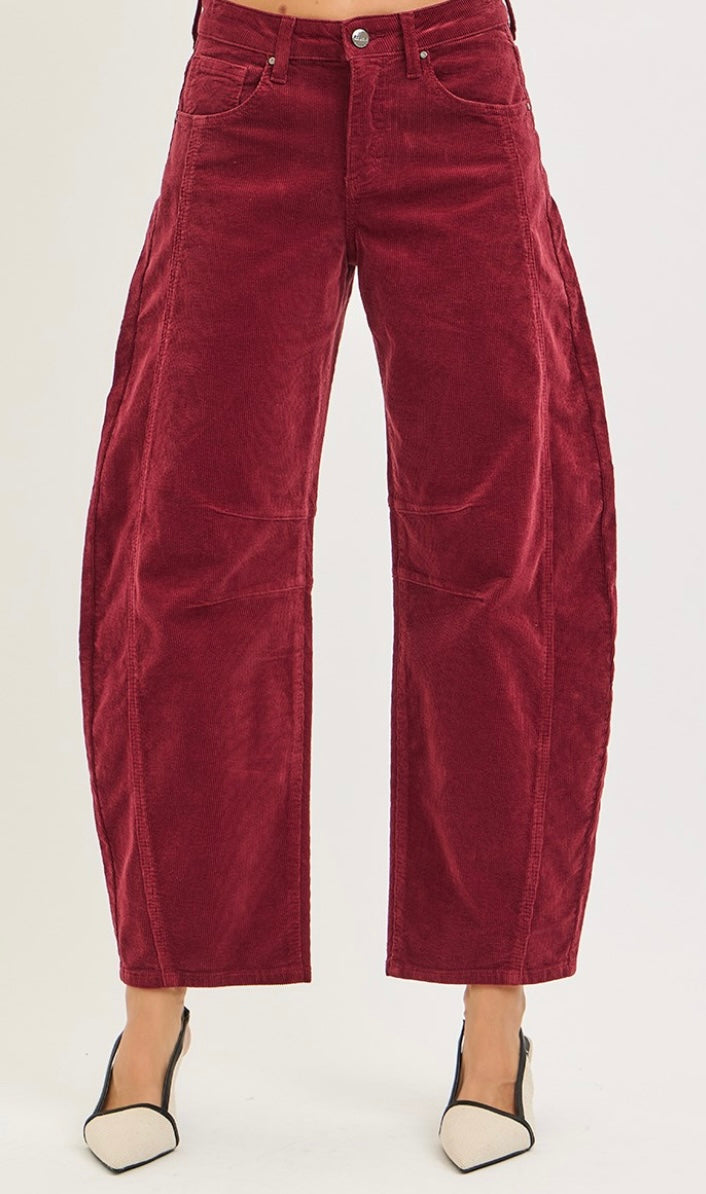 Risen Jeans Slouchy Ankle Barrel Corduroy Pants