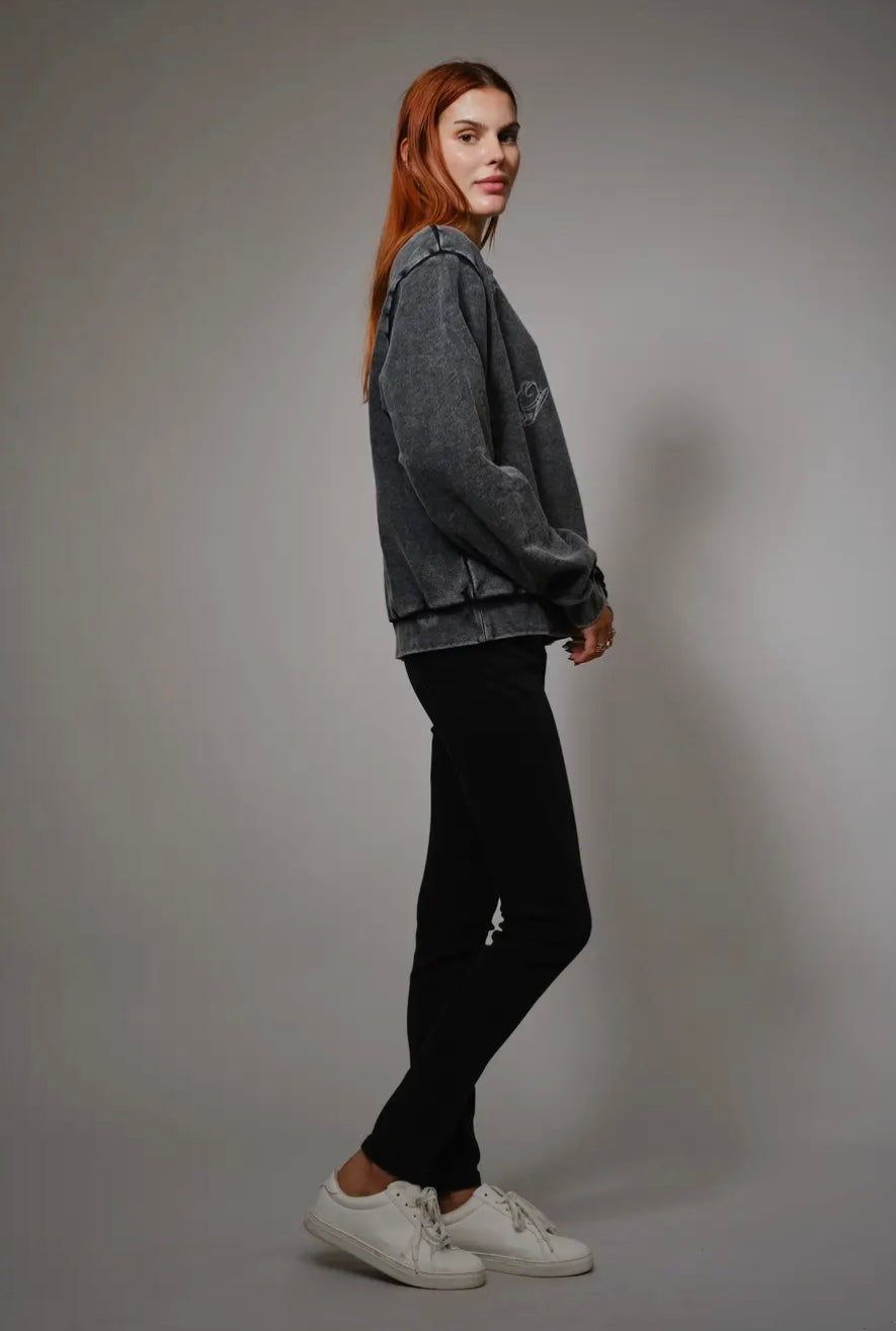 Mineral Washed Western Embroidered Sweatshirt