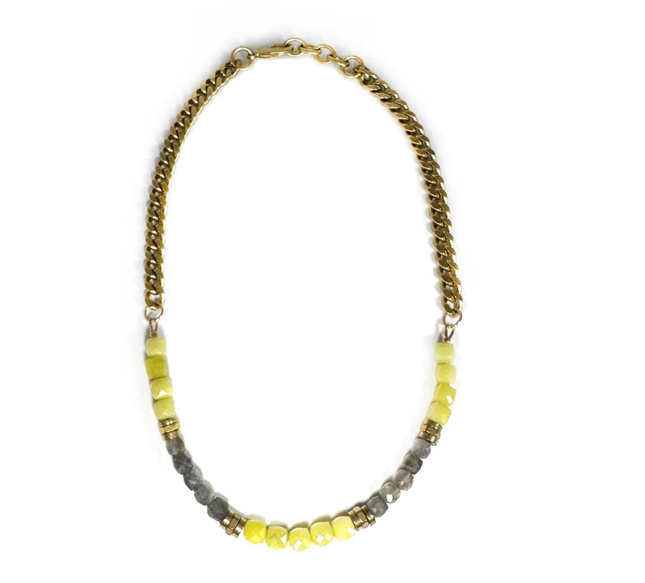 Rachel Nathan Beads & Chain Necklace Yellow Jade & Labradorite Cubes
