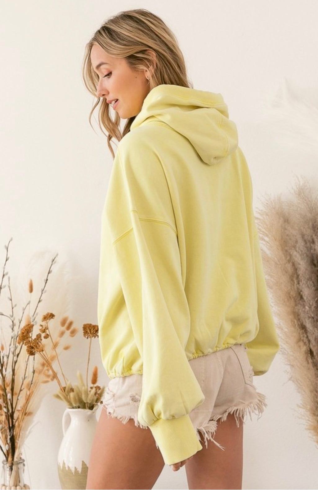 Stitch Detailed Elastic Hem Half Zip Fleece Hoodie
