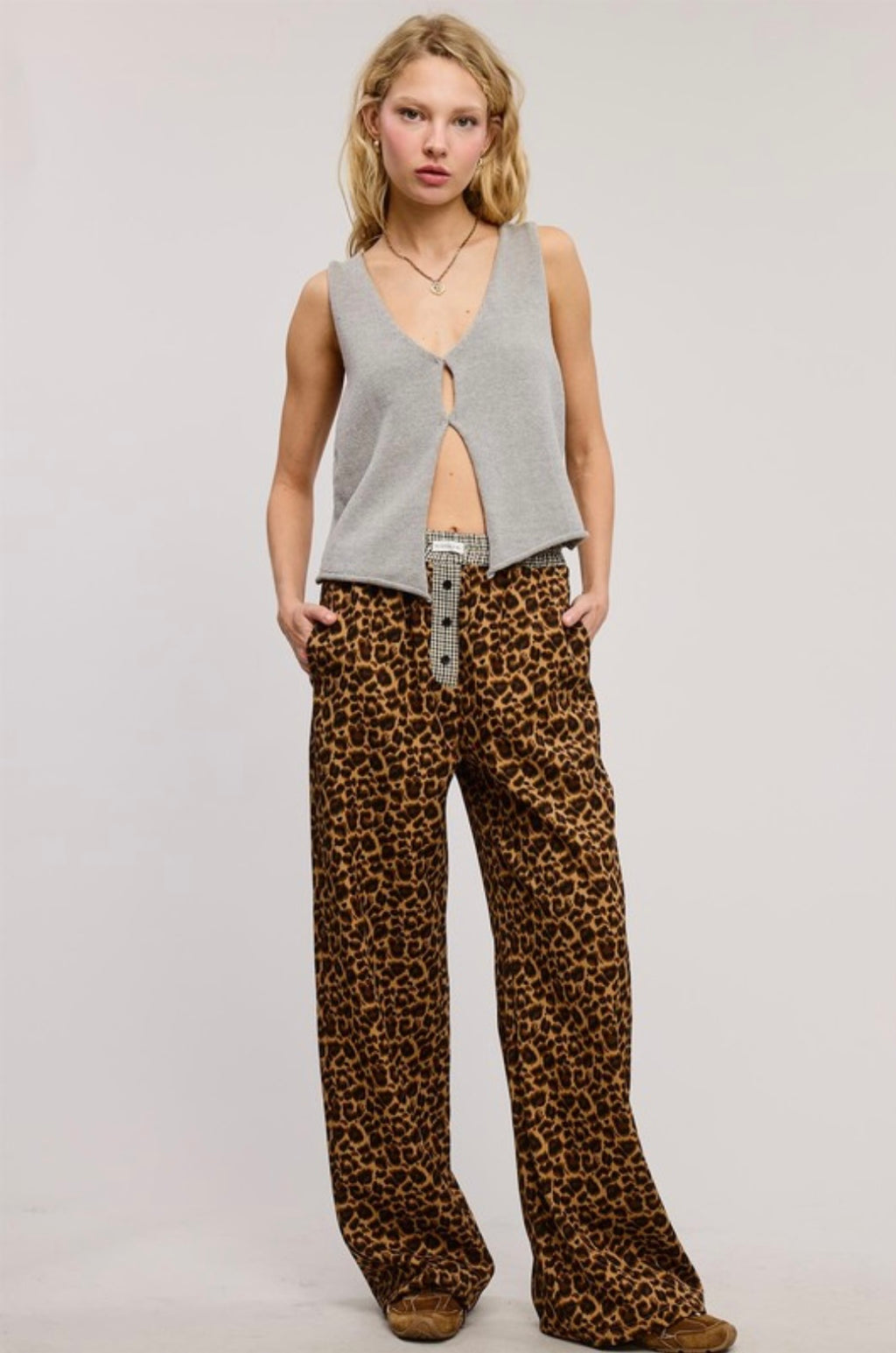 Mimosa Plaid Flannel Contrast Waistband Leopard Boxer Pant