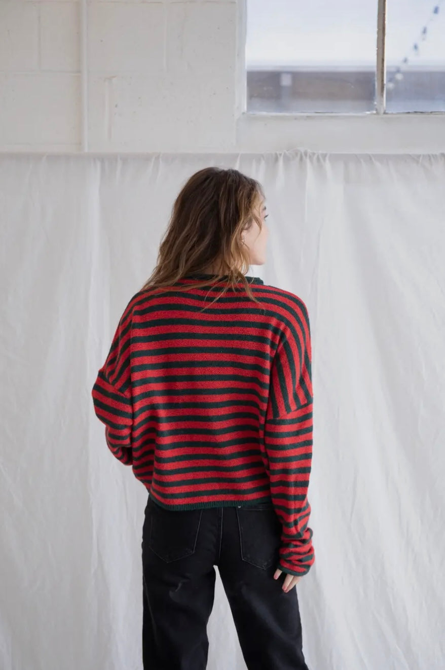 Piper Cardigan - Striped - Red/Green