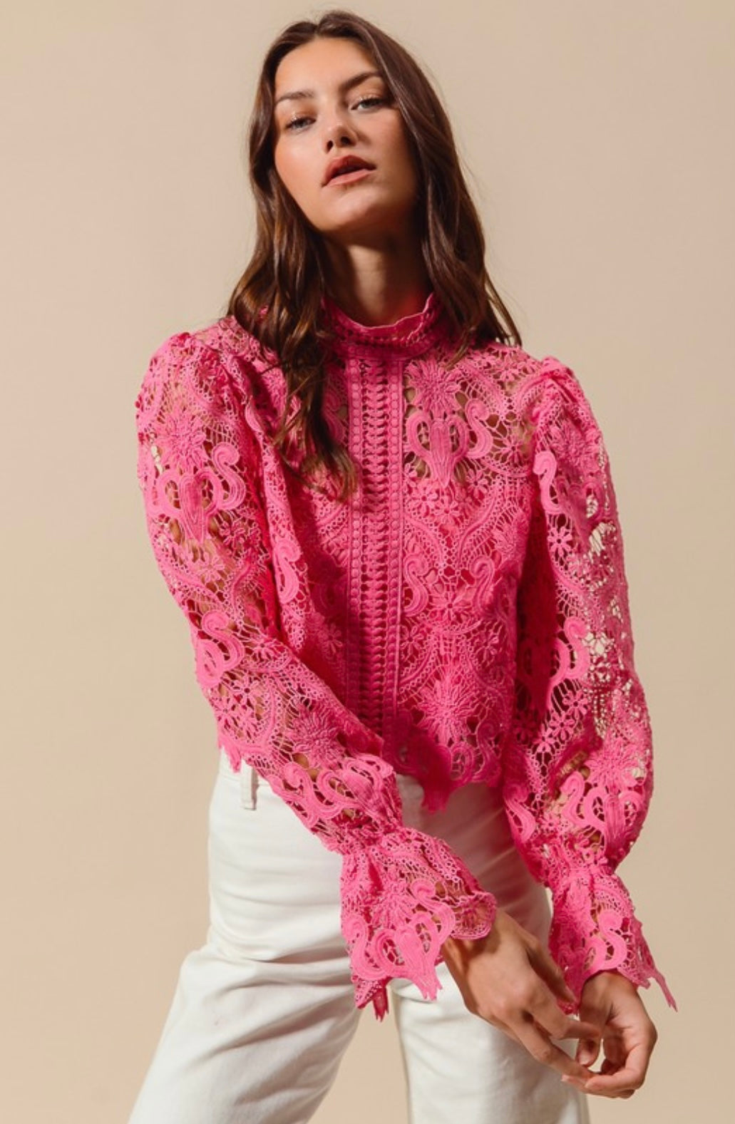 Floral Lace Romantic Blouse Top With Back Zipper Closure