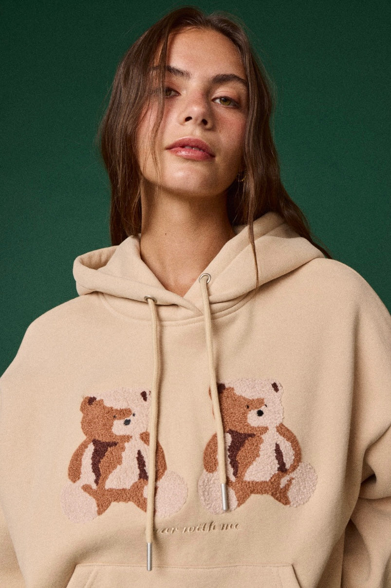 Twin Teddy Bear Embroidered Appliqué Hoodie