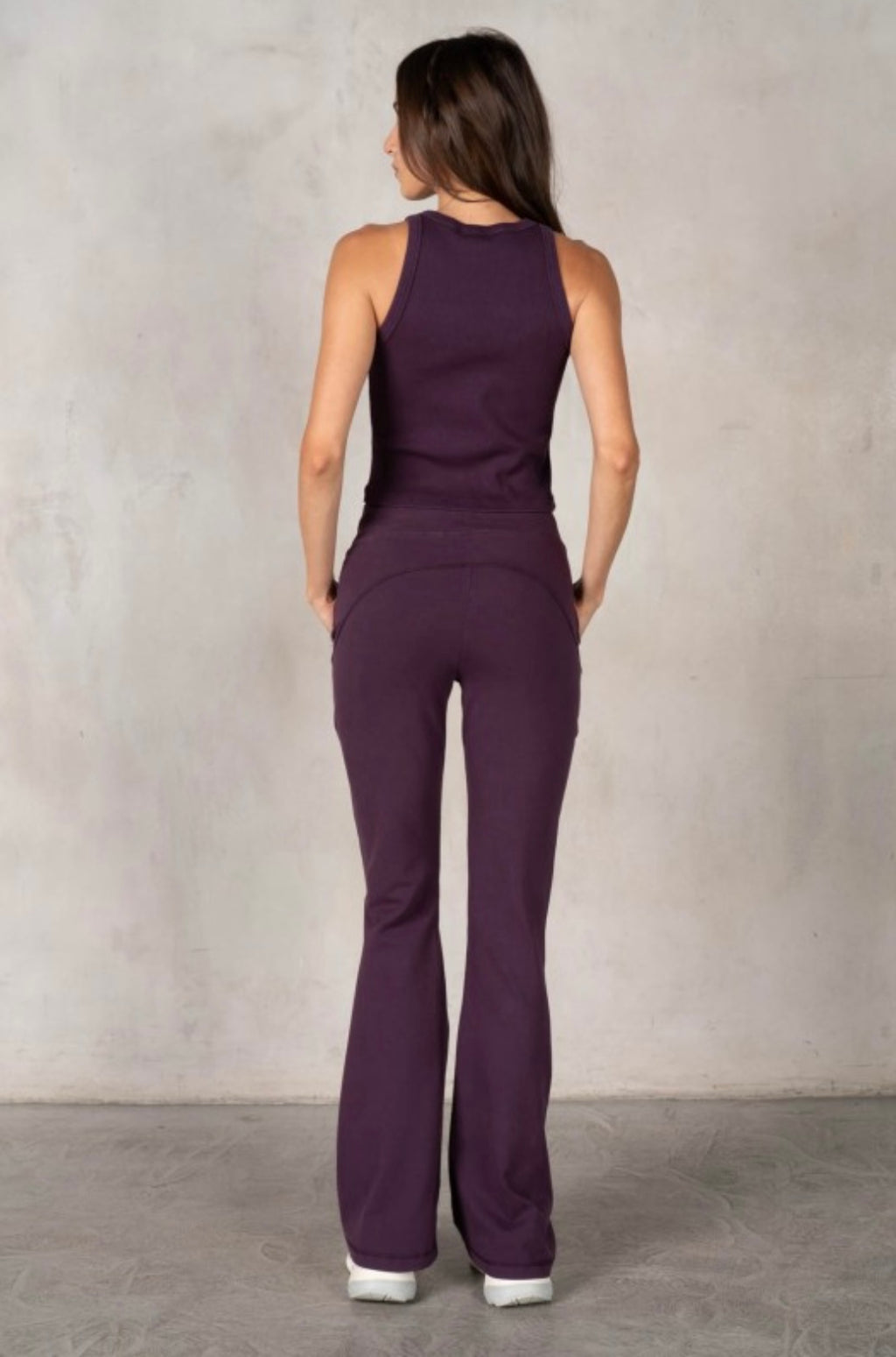 Flatlock Stitched Cotton Span Jersey Flare Pants With Rib Tank Top Set