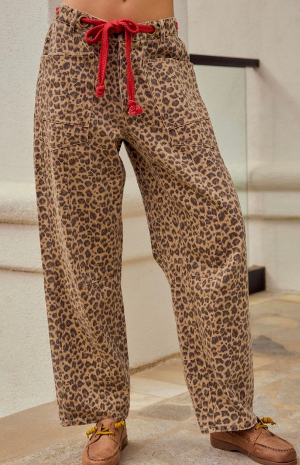 Washed Vintage Leopard Rope String Pants