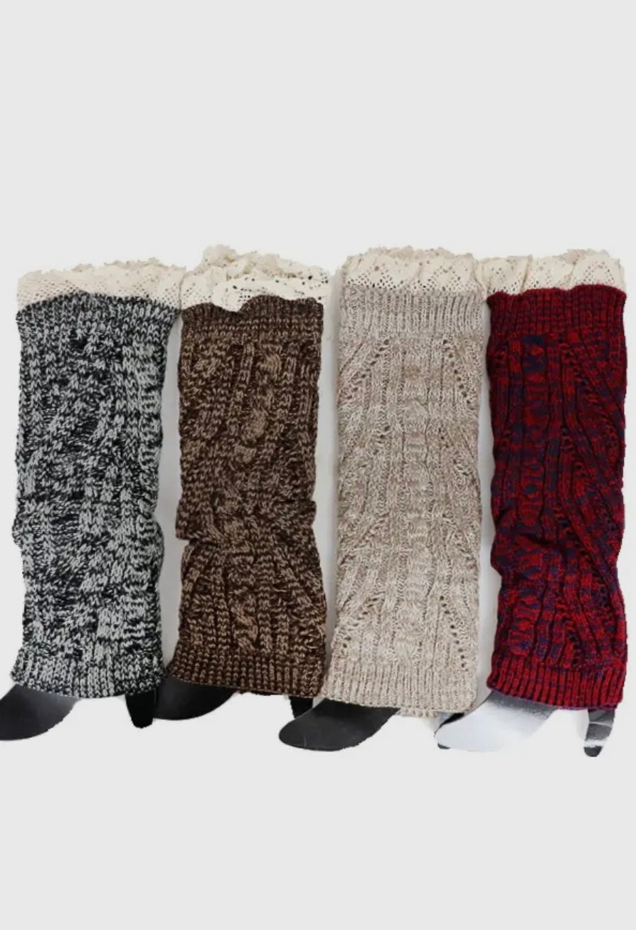 Knit Pattern Lace Trim Leg Warmers