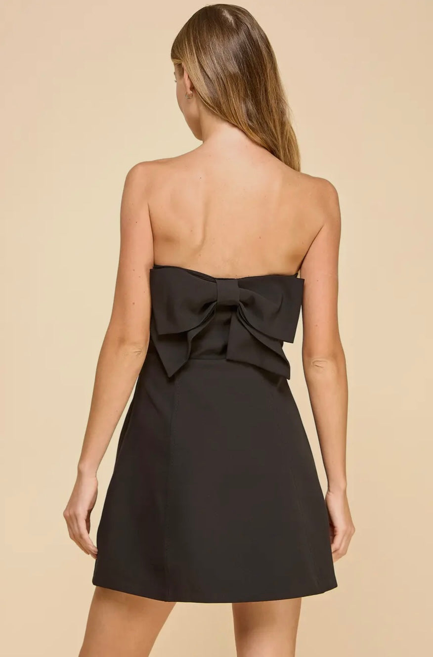 Strapless Tailored Fit And Flare Bow Detail Dress
