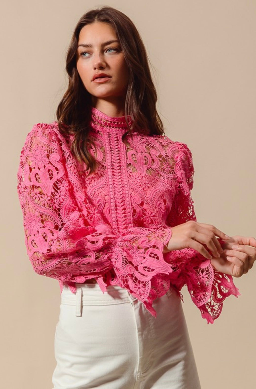 Floral Lace Romantic Blouse Top With Back Zipper Closure