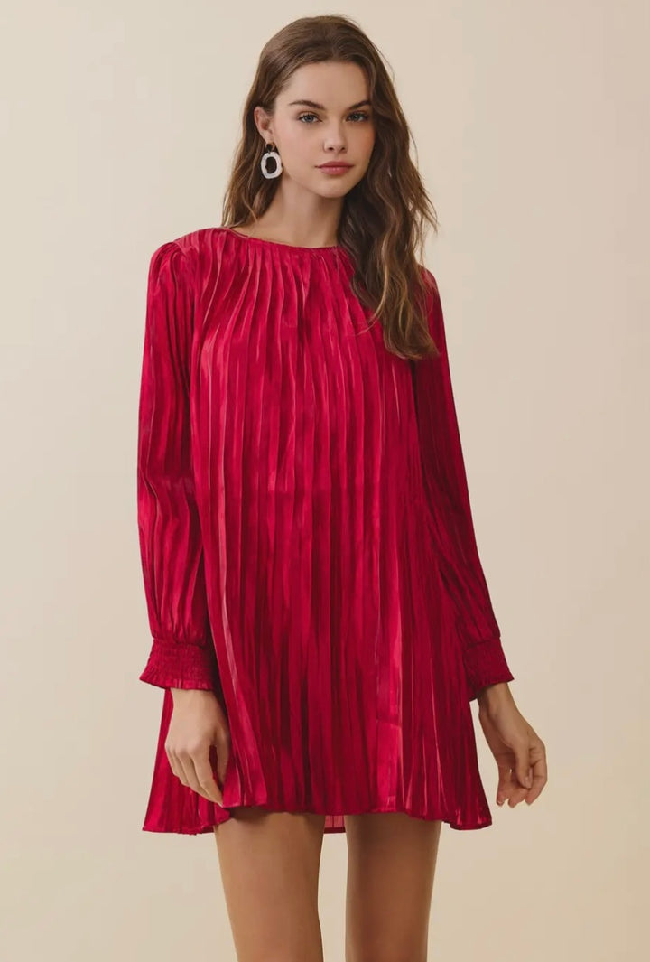 Metallic Pleated Relaxed A Line Mini Dress