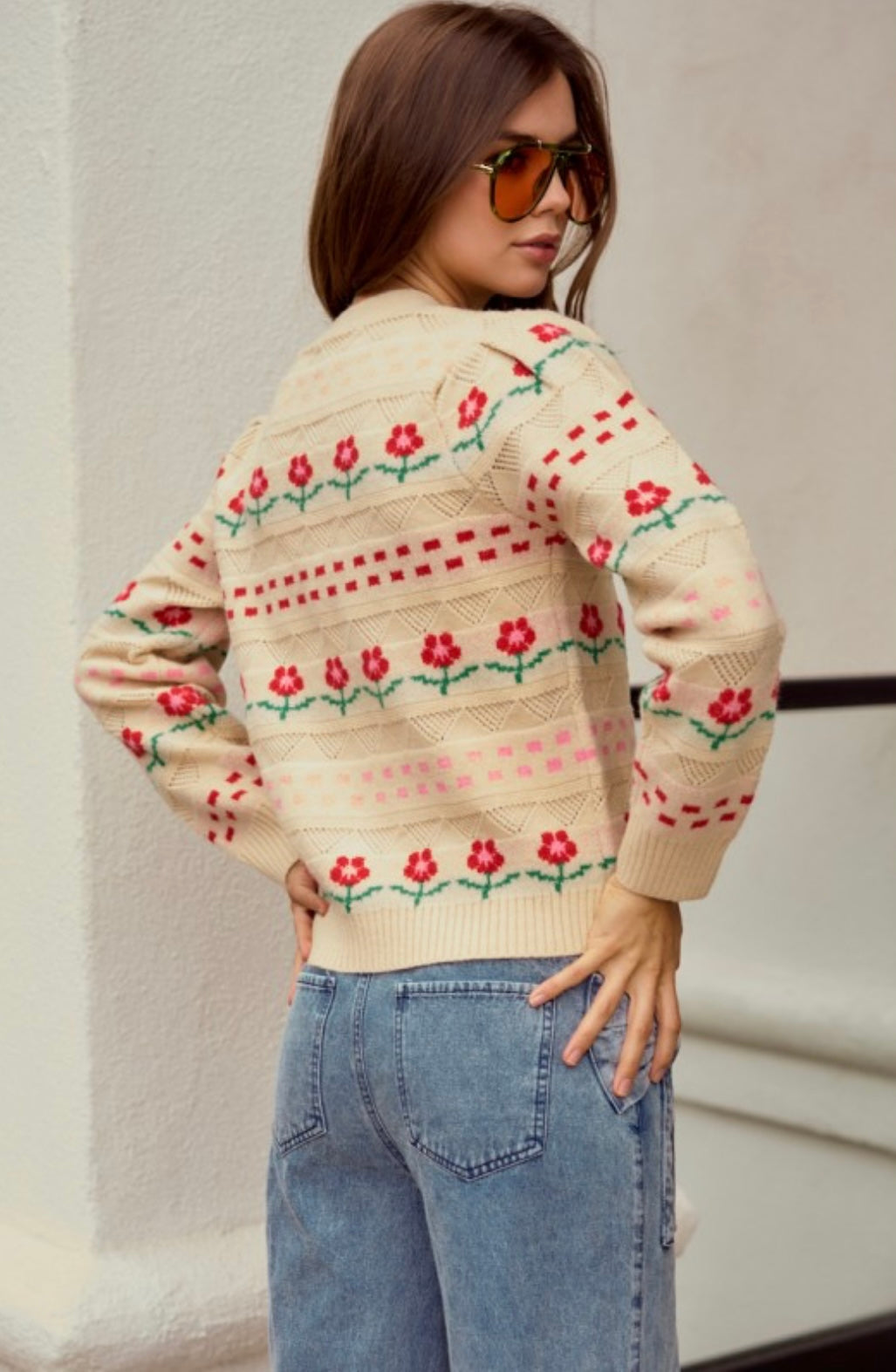 Floral Knit Button Down Cardigan