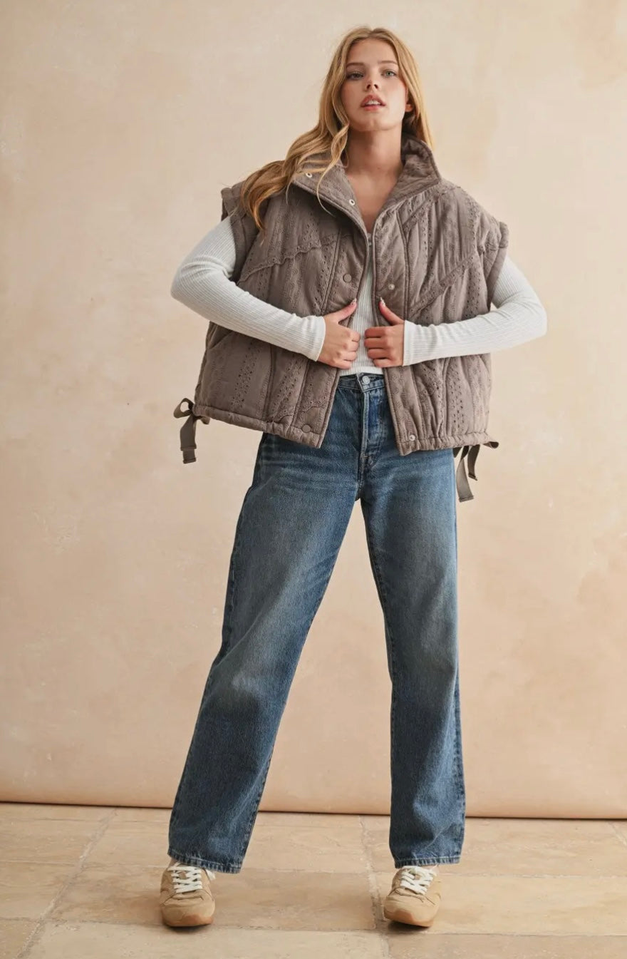 Lace Crochet Trim Puff Vest