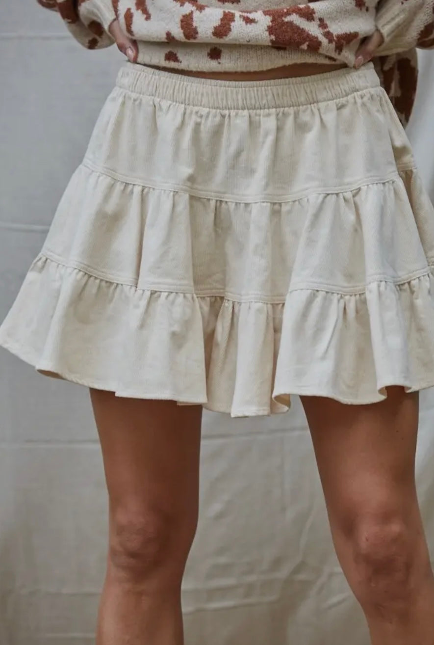 Corduroy Tiered Flare Mini Skirt