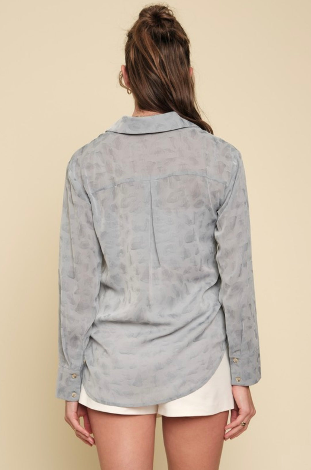 Blue Leopard Button Down Top
