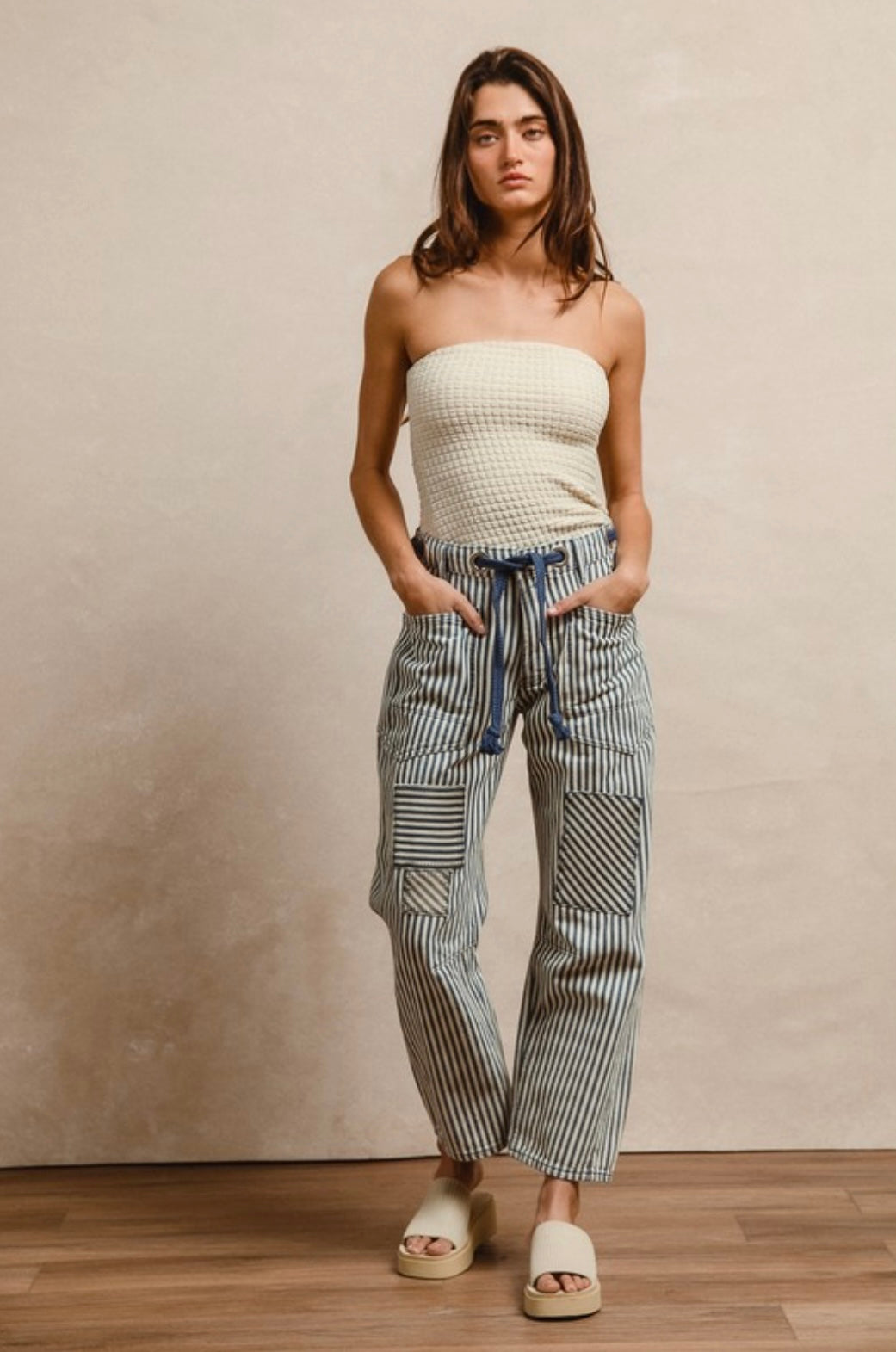 BiBi Striped Twill Barrel Pants