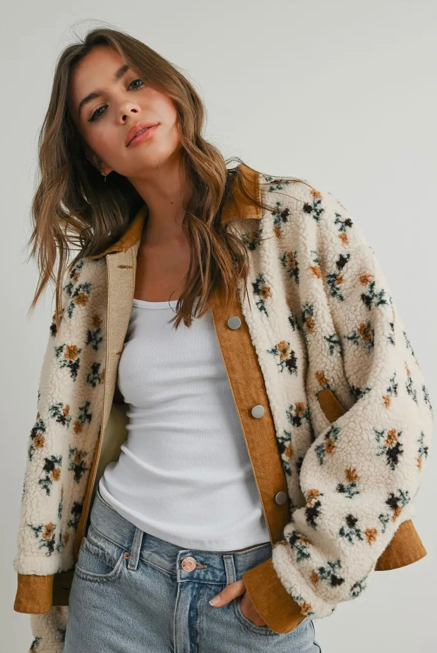 Floral Collared Button-Down Jacket