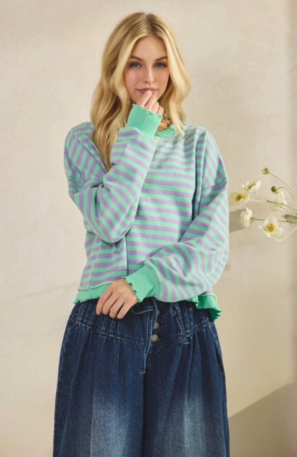 Cropped Striped French Terry Top