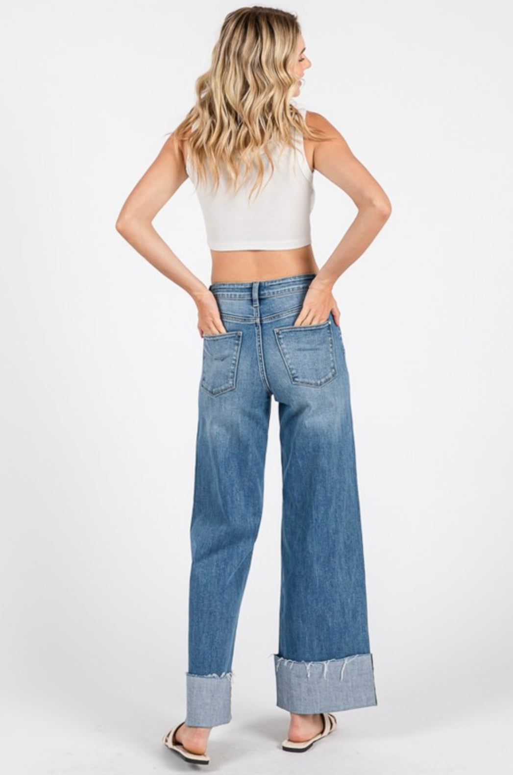 Petra High Rise Stretch Wide Leg w/ Cuffed Hem Jeans