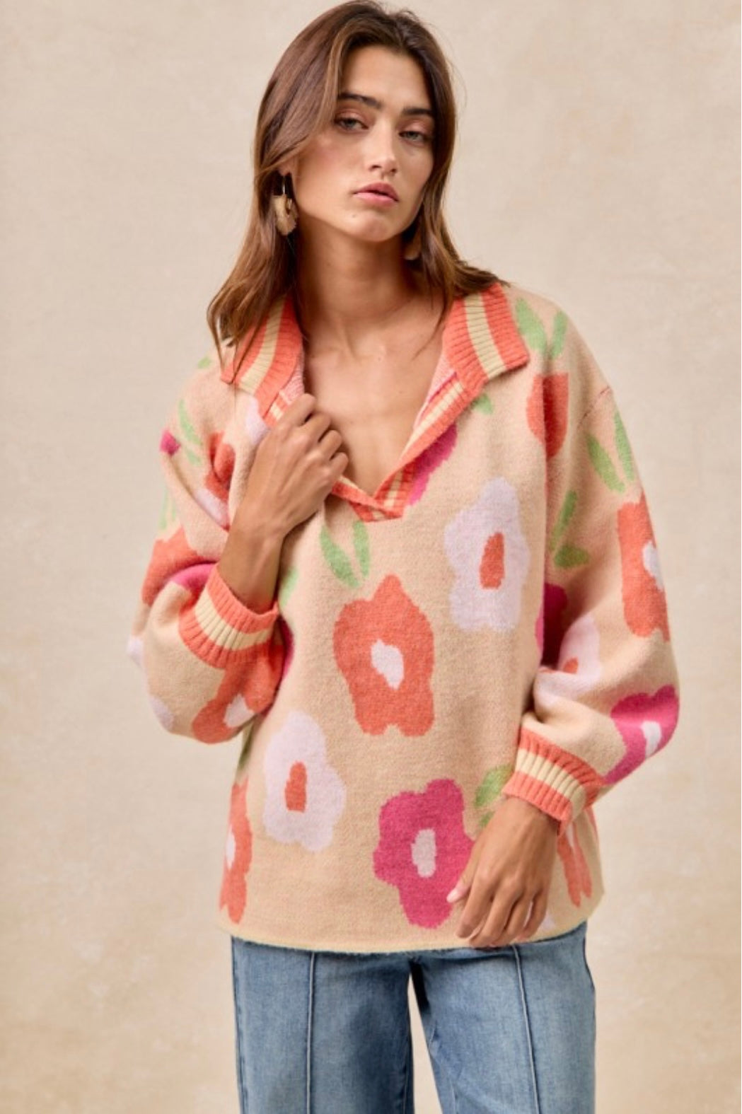 Flower Printed V Neck Banded Top